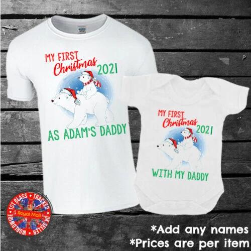 My First Christmas As A Daddy Matching T-shirt Bodysuit Set Father Son Daughter S