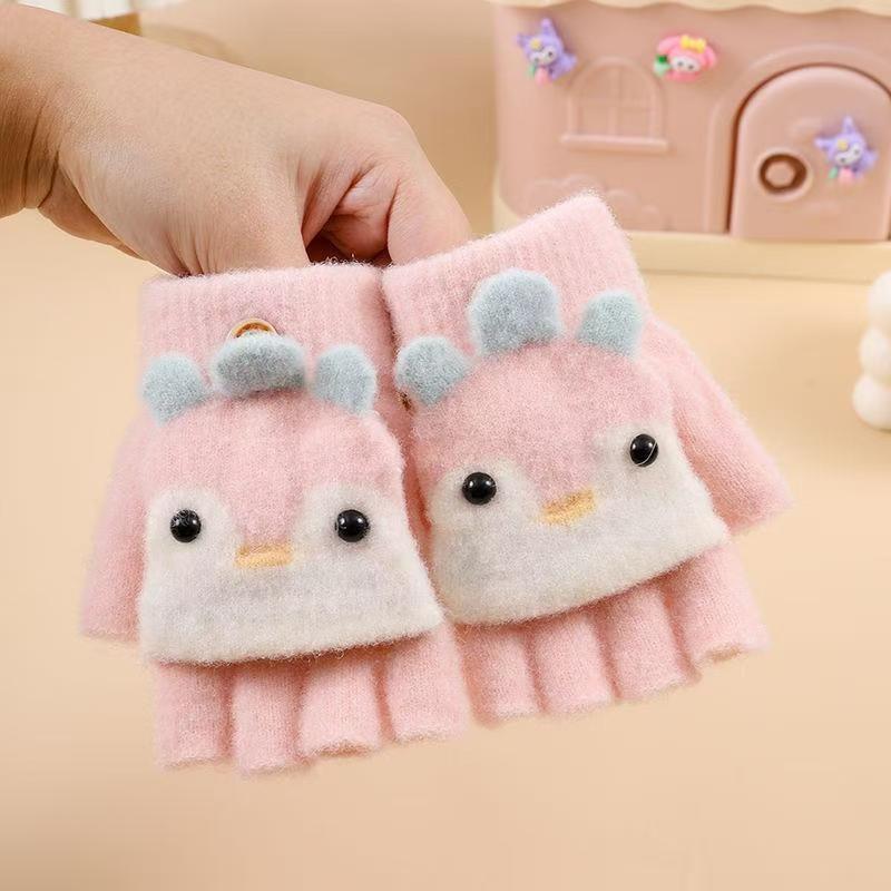 

Зимние детские перчатки Crystal Mink Cartoon Student Half Finger Flip Теплые детские перчатки для детей 4-10 лет S
