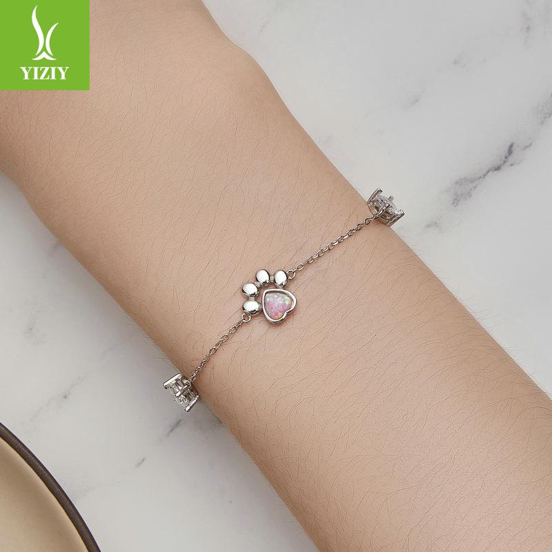 Yin Ziyun Exquisite Opal S925 Silver Cat Paw Print Bracelet - Niche Luxury Jewelry Gift