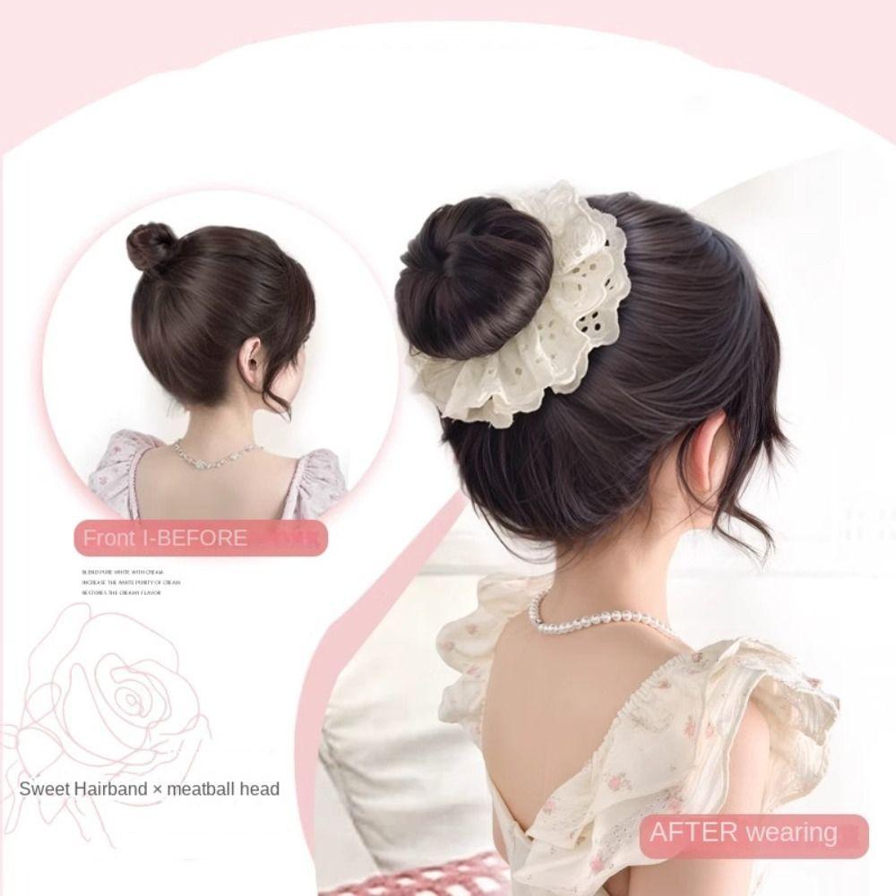 Lace Hair Bands Ponytail Holders Korean Style False Hair Pieces Flower Bun Head Wig  Women