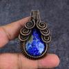 Natural Lapis Lazuli Gemstone Copper Wire Wrap Jewelry Pendant 2.36" ET-4642