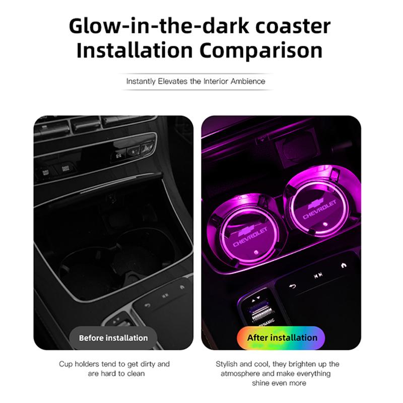 Autoschlüsselanhänger/2 Stück LED Auto Logo Becherlicht USB Auto Ambiente Lampe Bunter Untersetzer für Chevrolet Spark Captiva Malibu Trax.