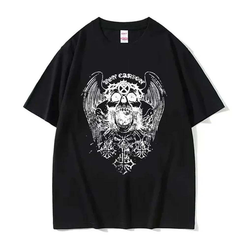 Gothic style dark 2025 pure cotton trendy T-shirt top neutral letters American messy fonts for men and women redtube logo