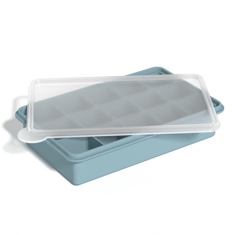Große Eiswürfelform aus lebensmittelechtem Silikon mit Deckel zur Aufbewahrung & zum Einfrieren von Eiswürfeln