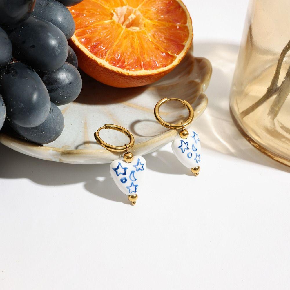 Chinese Style Ceramic Ear Buckle Dripping Oil Gold Hoop Earrings  Party