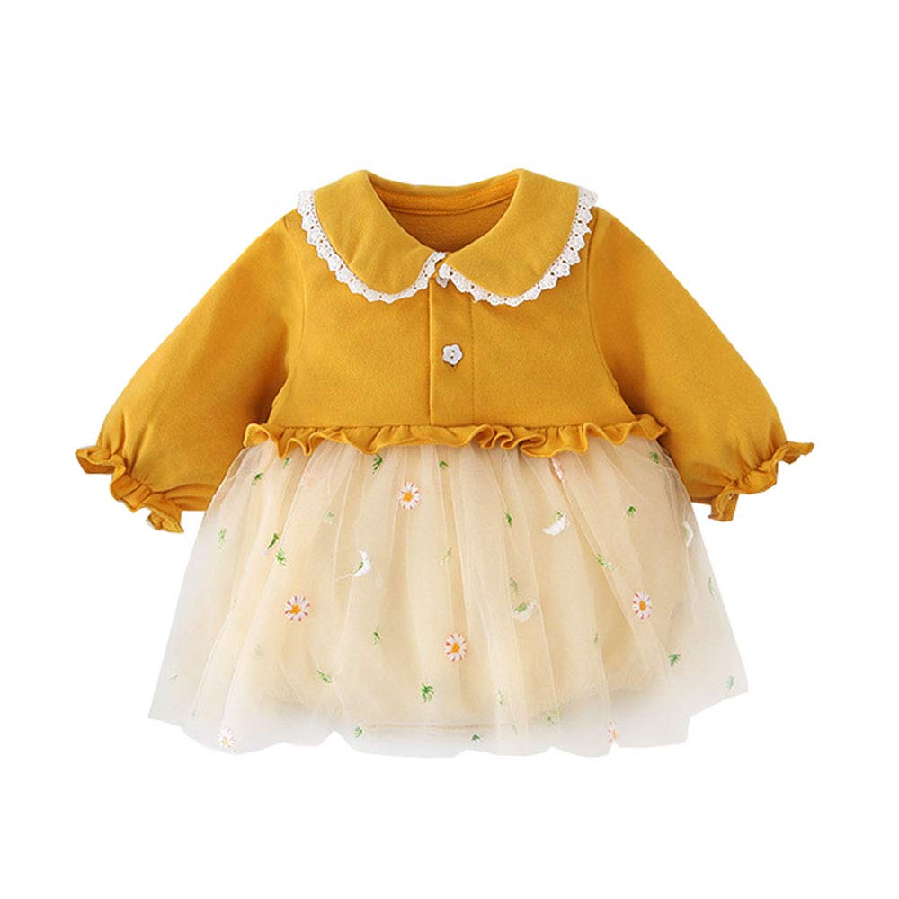 Baby Koi Baby Clothes Bodysuit with Long Sleeve Tulle Kindergarten Size 24M Skirt, Dress, Girls' Spring/Autumn Clothes, Button-Front Closure, Gift,