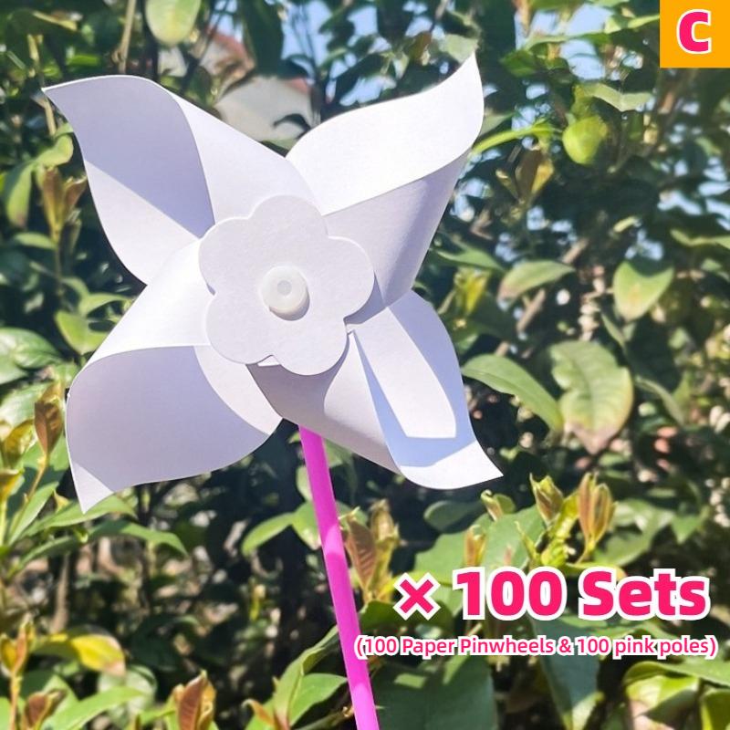 

100pc Summer Event DIY Paper Pinwheels Crafts Set Blanks White Small Windmills Kits Bulk Drawing Party Kid Toy Assembly Handheld