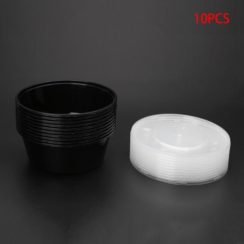 

10Pcs Plastic Disposable Lunch Soup Bowl Container Storage Box With Lids X3UC 10pcs чорний