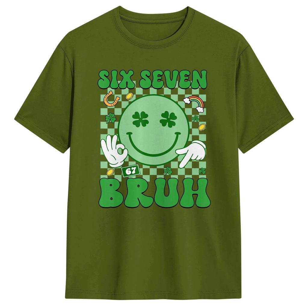 67 Meme Six Seven 6 7 Bruh St Patricks Day Unisexs T Shirt  Vintage Tees Short Sleeve Round Neck TShirts Cotton Plus Size Tops