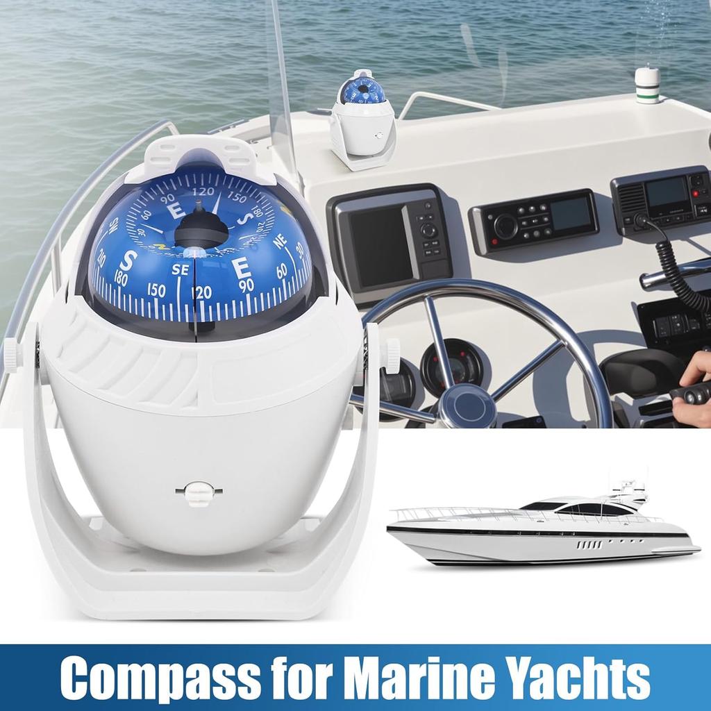 Sea Marine Compass with Mount Compasses Ball Waterproof for Boat Caravan White Sea Marine Compass with Mount for Boat Caravan Truck Car Navigation