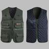 Winter Fishing Vest Multi Pockets Sleeveless Solid Color Thicken V Neck Keep Warm Cardigan Plus Size Men Winter Vest for Trip
