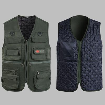 Winter-Angelweste mit mehreren Taschen, ärmellos, einfarbig, verdickt, V-Ausschnitt, warm halten, Strickjacke, Übergröße, Herren-Winterweste für Ausflüge