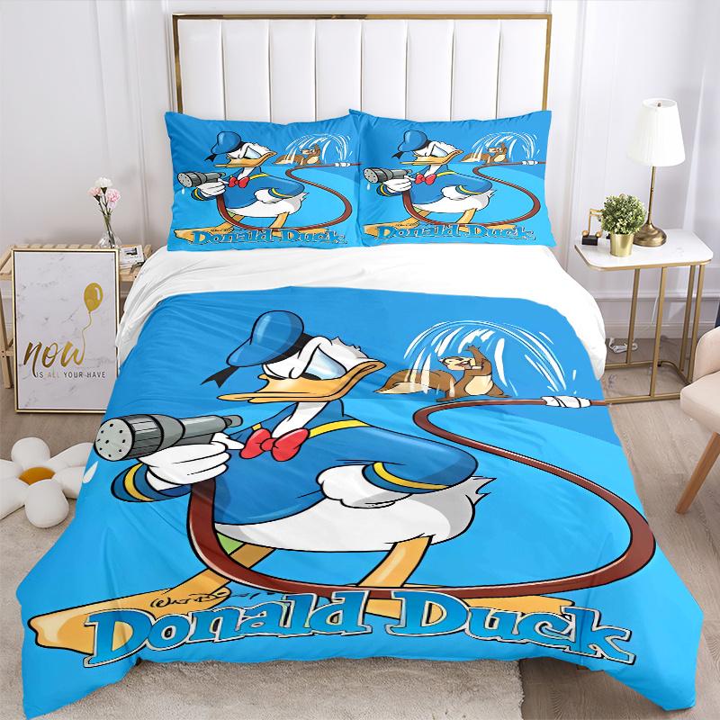 3pcs Blue Donald Duck Printed Quilt Set Soft and Comfortable Quilt Cover for Bedroom, Guest Room W003