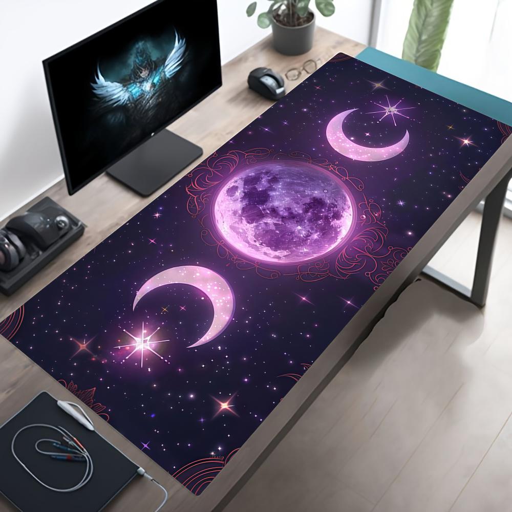 Mysterious Purple Moon and Stars Mouse Pad Desk Mat NonSlip Durable Stitched Edge Gaming mat mauspad surface for computer mouse