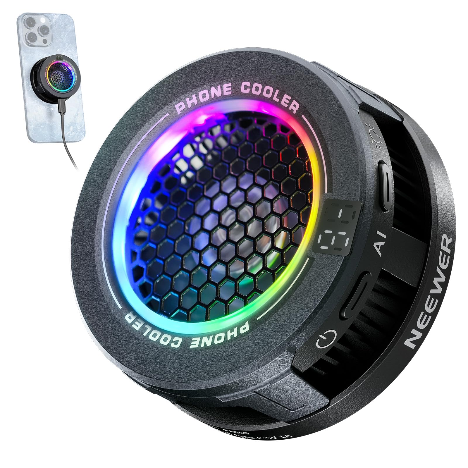 

NEEWER Magnetic Smartphone Cooling Smartphone Low Smart Temperature Ring USB Smartphone Heat Compatible with iPhone 15 16 Pro Max MagSafe iPad Gaming