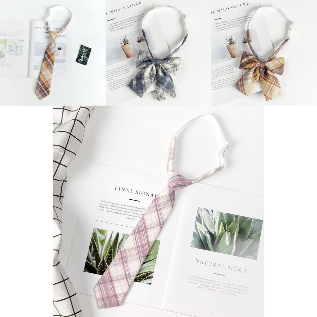 Japanese School Girl Style Polyester Plaid Neck Tie With Bow For Kids Uniforms