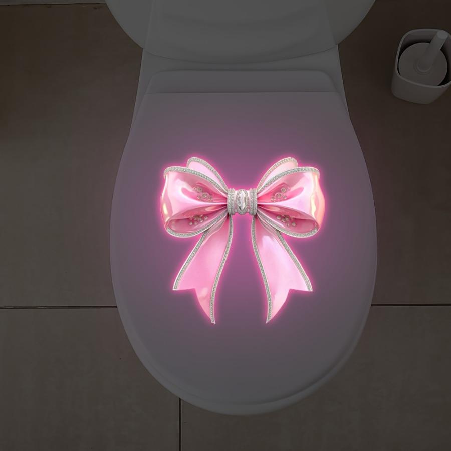 Pink Bow Toilet Stickers Featuring Glow-In-The-Dark Bows, Rhinestone Embellishments, And Luminous Designs