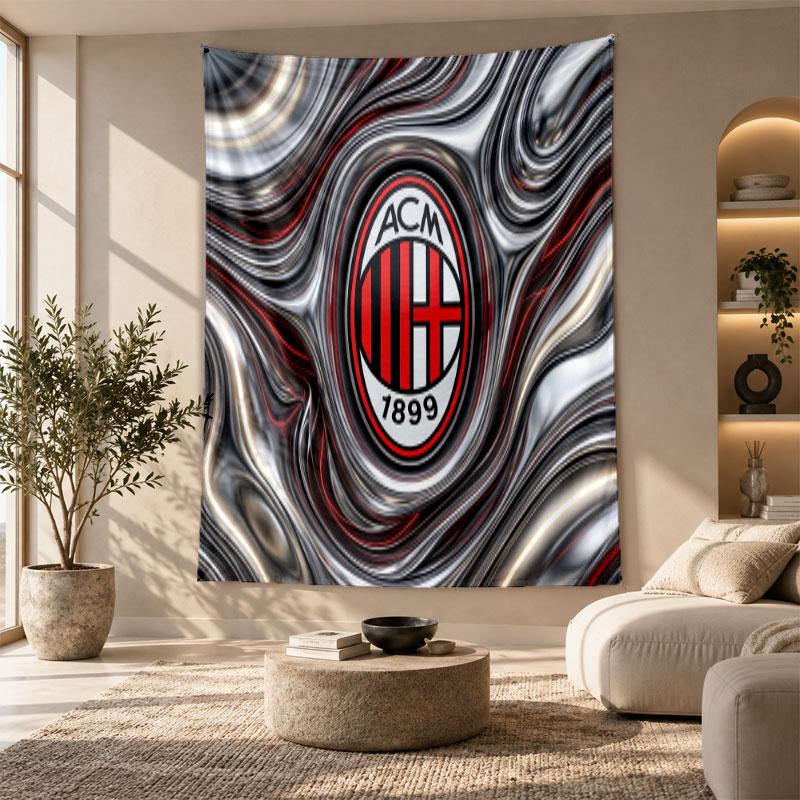 Arazzo Decorativo, Arte da Parete Stampato AC Milan, Appeso a Parete Leggero per Sfondo Camera da Letto