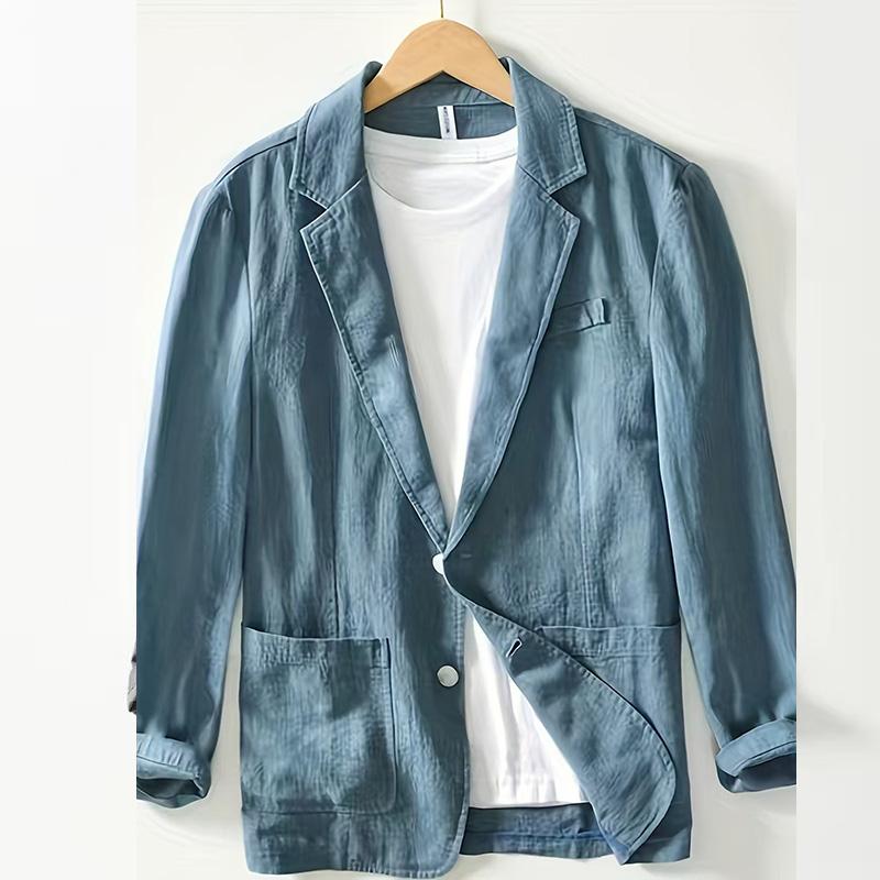 Spring Summer Autumn Men's Casual Blouse Cotton Linen Shirt Loose Tops Long Sleeve Jacket Solid Color Fashion Men's Top