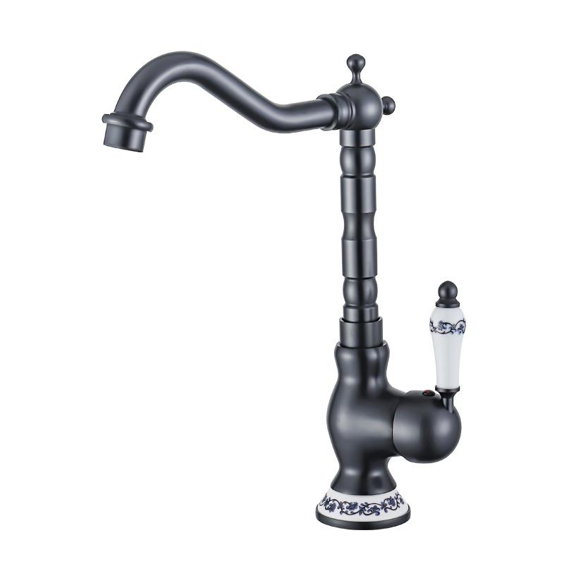 Black Brass 360° Rotatable Ceramic Lever Vessel Sink Mixer Tap for Bathroom Kitchen Hot Cold Water Retro Single Hole Faucet