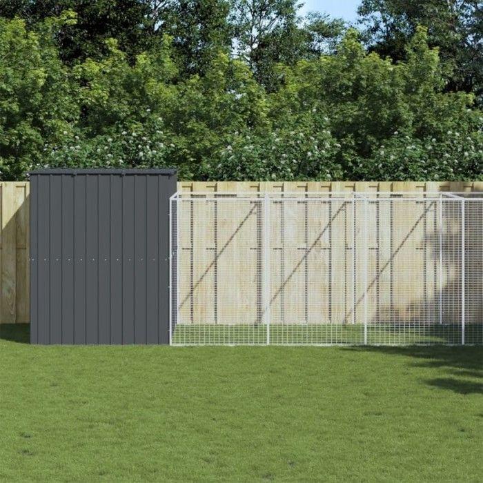 VidaXL Niche pour chien avec cour anthracite 214x865x181 cm, cage pour chien, abri pour chien, maison pour animaux, cages 3189122