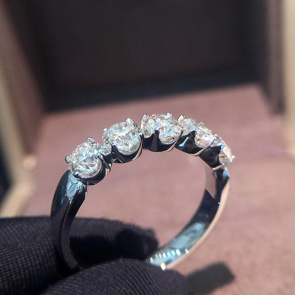 Single Row Lab Moissanite Rings for Women Elegant Crystal 925 Sterling Silver Rings for Wedding Jewelry Size 6-10