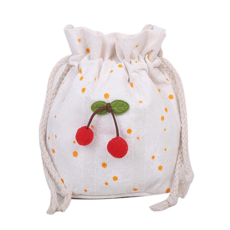 Canvas Bucket Bag For Women With Floral Design And Drawstring Closure For Daily Wear