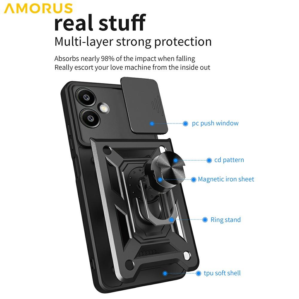 AMORUS For Samsung Galaxy A06 4G Case Kickstand PC+TPU Phone Cover with Camera Lens Slider