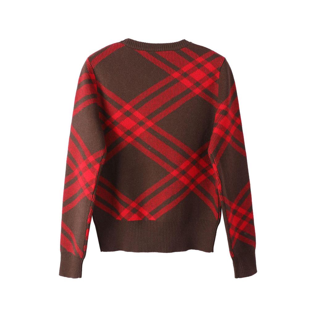 Autumn/Winter 2026 Plaid Color Block Wool Sweater - Round Neck, Loose Fit, Slimming, Versatile Design