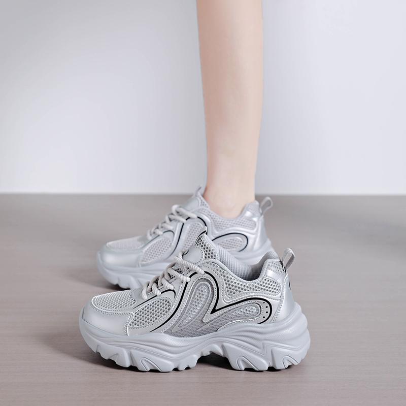TUINANLE Black Women Platform Sneakers Breathable Lace Up Chunky Casual Comfort Walking Shoes