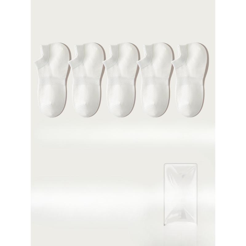 5 Pairs of Women's Summer Thin Style Versatile Solid Color Mesh Breathable 7A Antibacterial Deodorant Boat Socks