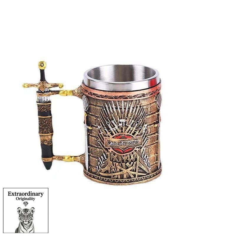 Retro Desktop Stainless Steel Cup Song of Ice and Fire Beer Mug European American Handle Mug