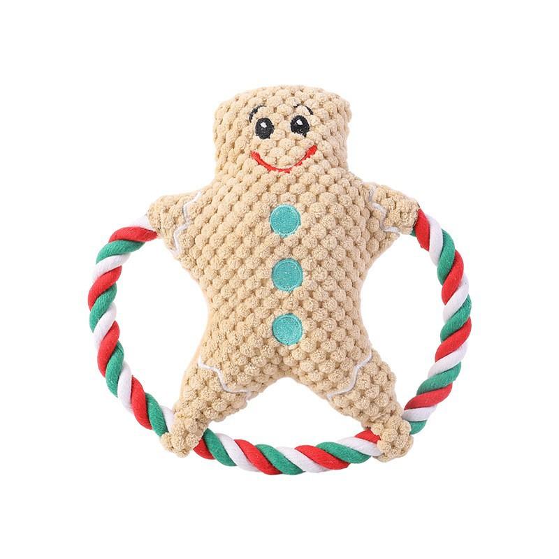 Cute Animal Frisbee Rope Dog Toy Cute Plush Puppy Chew Pet Squeak Knot Toy Cartoon Christmas