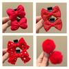 Cloth Bow Hair Clip Red Hairclip Cute Tassel Hairpin  New Year
