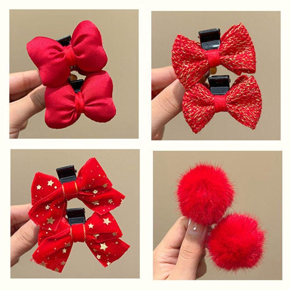 Cloth Bow Hair Clip Red Hairclip Cute Tassel Hairpin  New Year
