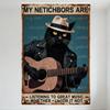 Vintage Rusty Metal Sign - Black Cat Playing Acoustic Guitar Fedora Jacket Wall Decor for Bar Pub Home Cafe
