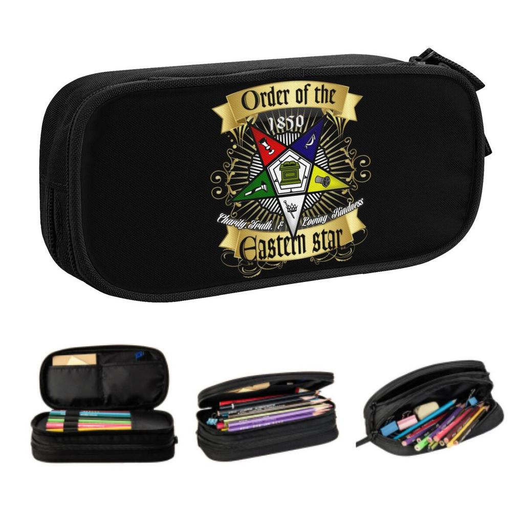 Custom OES Emblem Order Of The Eastern Star Pencil Cases for Boy Girl Large Storage Pen Bag Box School Accessories