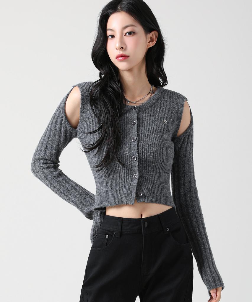 AVANDRESS Irene Shoulder Cutting Round Knit Charcoal