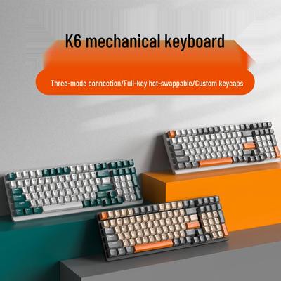 Bluetooth Three-Mode Hot-Swappable Mechanical Gaming Keyboard Wolf K6 980 - Customizable for Laptops and Esports.