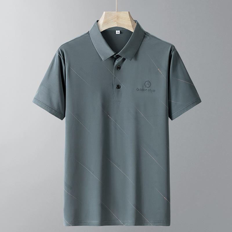 Middle Aged and Elderly Ice Silk Pearl Short Sleeved Polo Shirt Men's Lapel Collar T-shirt