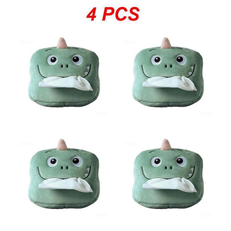 2/3/4 stk Søt Tegneserie Bil Tissueboks Plysj Serviett Holder Universal Auto Hjem Rom Papir Etui Dyredekorasjon Brakett