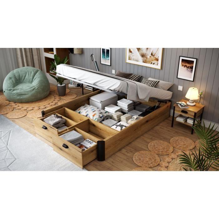 Adult Storage Bed - 140x190 Cm Bed - 2 Front Drawers - Made In Spain