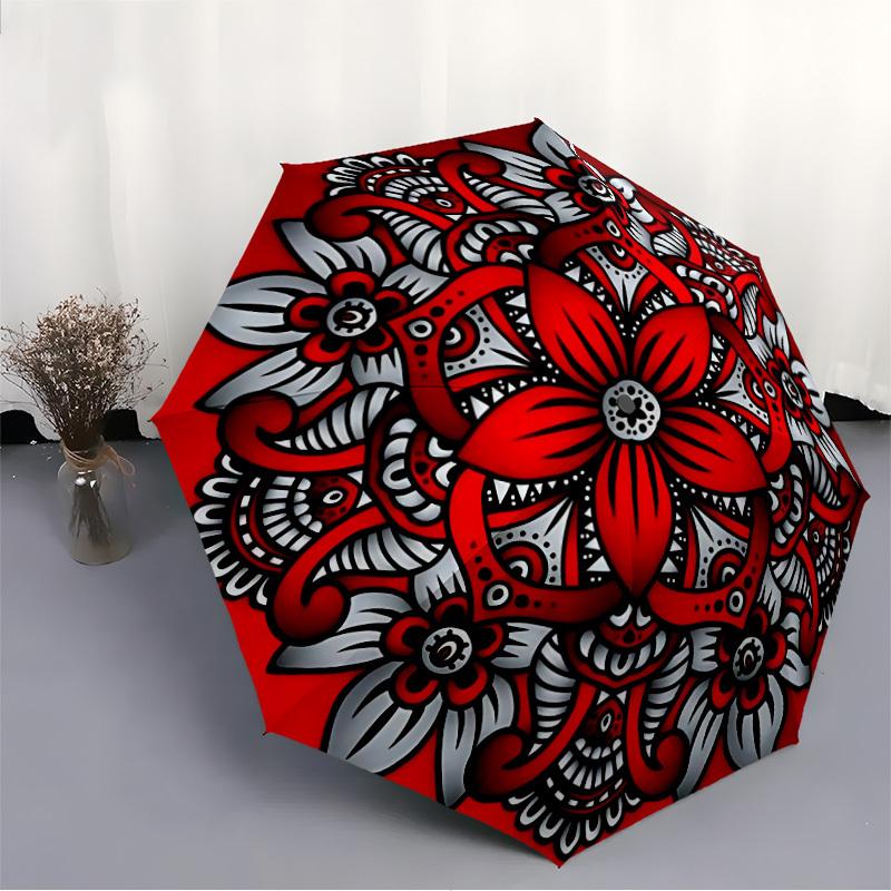 1pc Mandala Automatic Open/close Folding Umbrella, Compact Portable Travel Umbrella  yy251230162
