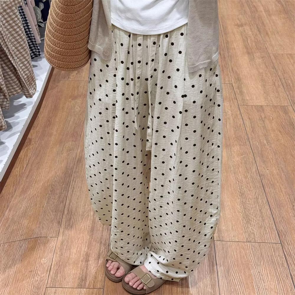 Women’s Dot Pants Loose Casual Summer Spring Trousers Lightweight Wide Leg Pants Korean Full Pants Trousers