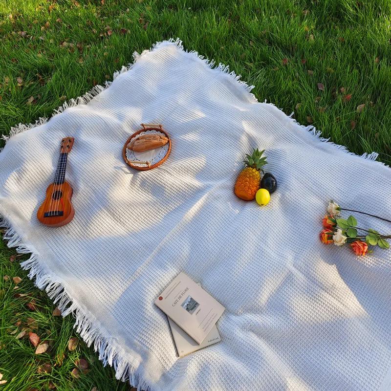 1Pcs Portable Cotton Blend Picnic Mat with Tassel for Outdoor Camping Dustproof Tablecloth Mat Soft Sofa Blankets Camping Parts