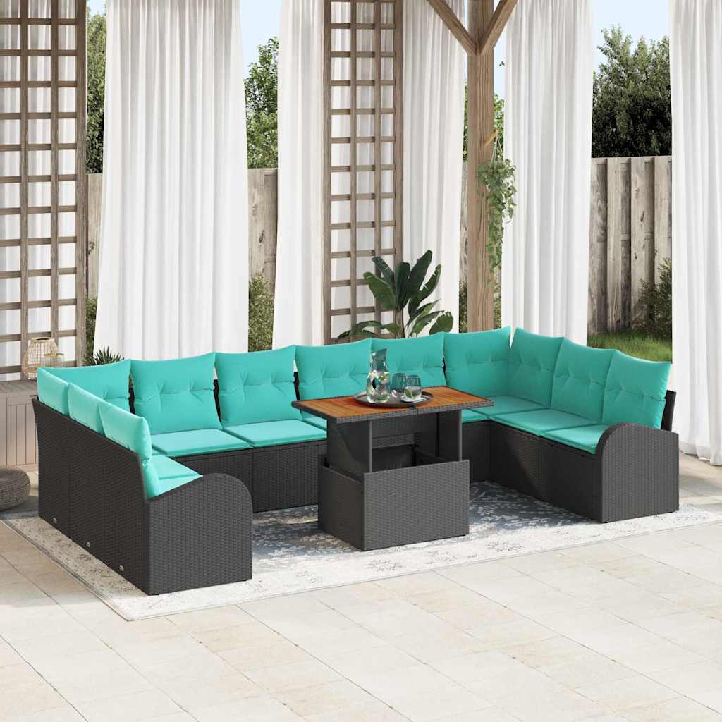 Garden Sofa Set with Storage 11 pcs Black Poly Rattan
