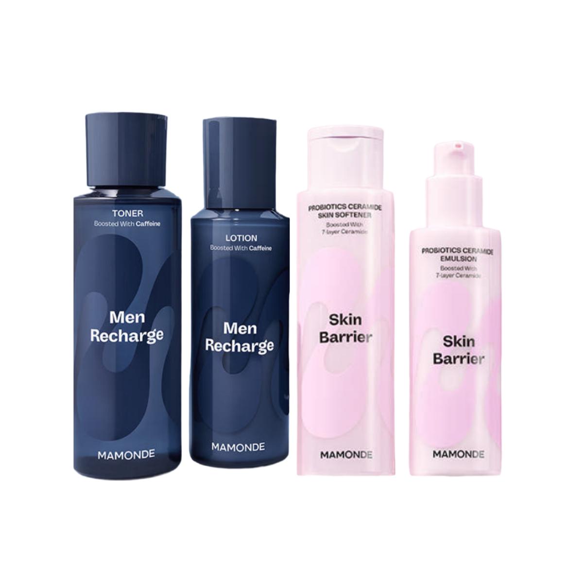 Mamonde Probiotics Ceramide 2-Step Set & Men Recharging 2pc Skincare Bundle Kit