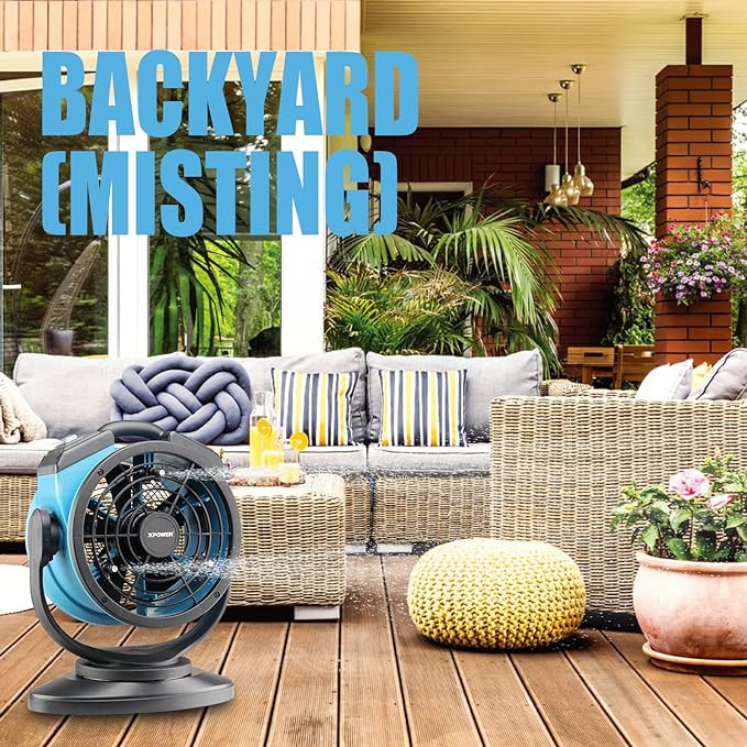 XPOWER FM-68 Multi-Purpose Oscillating Msiting Outdoor Utility Air Circulator High Velocity Cold Axial Fan Link Water Pipe