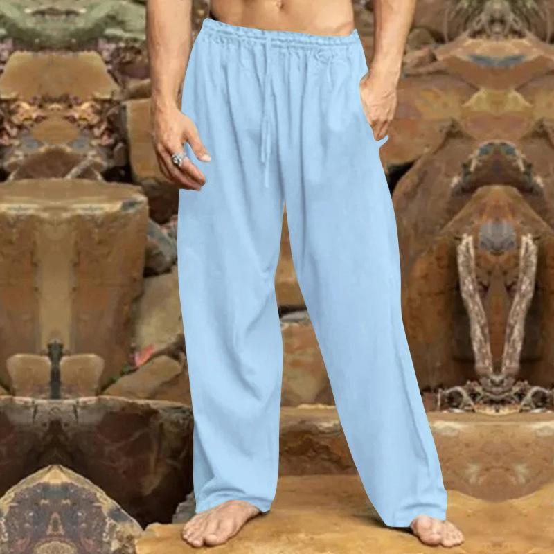 Summer Men's Linen Hip Hop Breathable Straight Leg Pants Fashion Loose Casual Sweat Pants