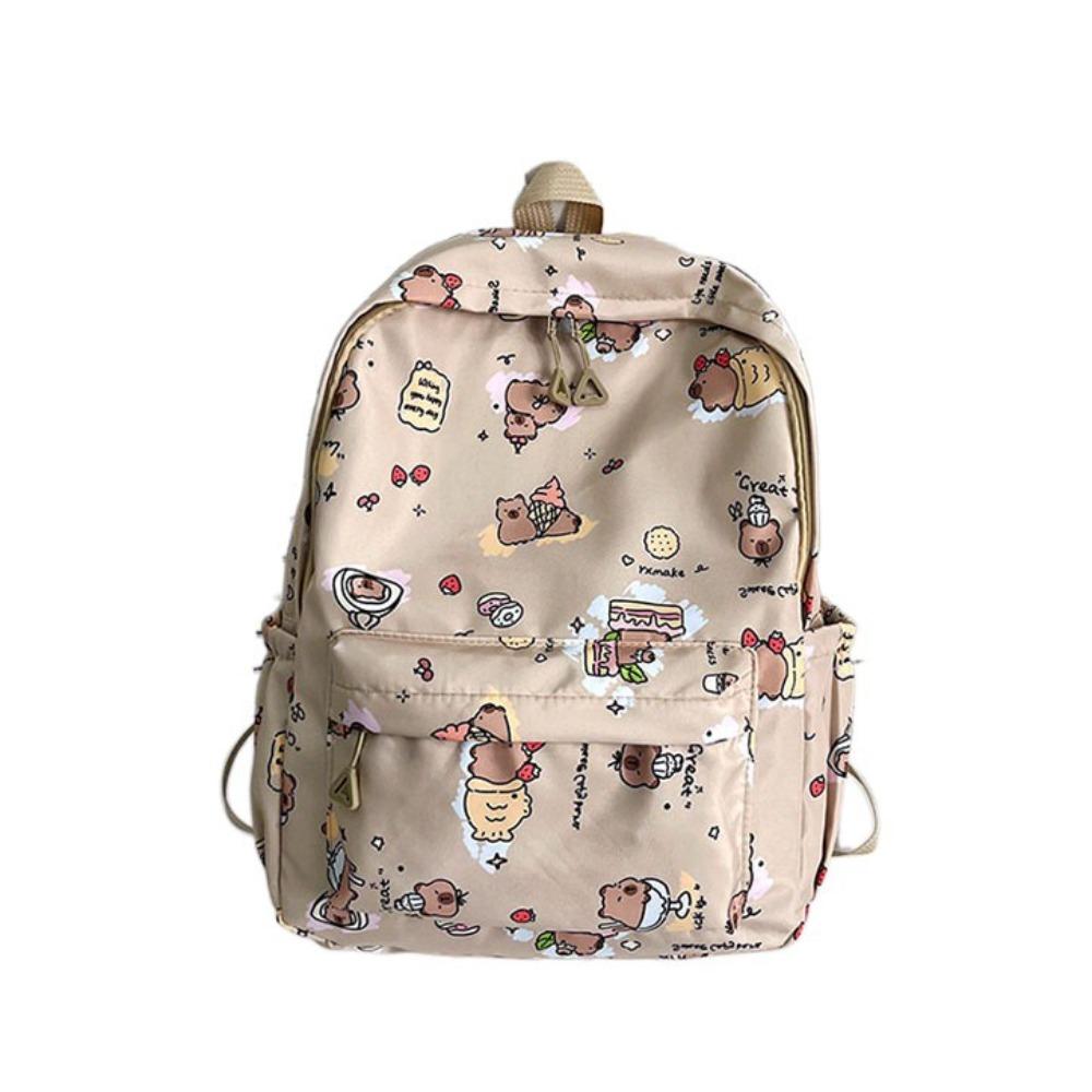 Wide Straps Capybara Backpack Lightweight Large Capacity School Bag Cartoon Animal Daypack  Unisex хаки